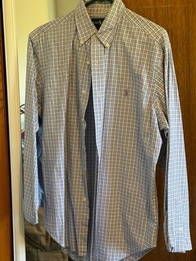 Ralph Lauren Men’s Button-Down Plaid Shirt - White & Purple Blue